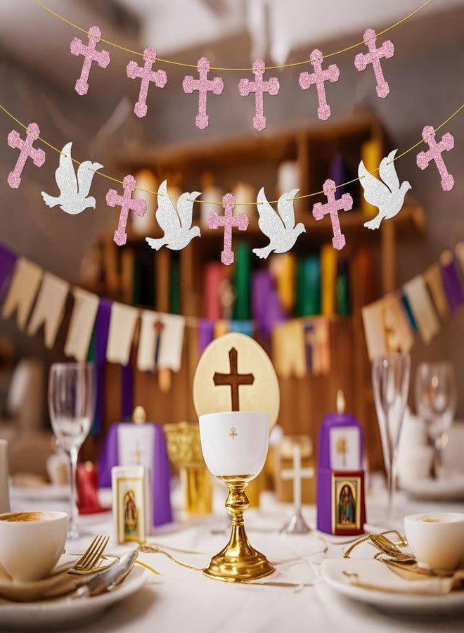 Helewilk Cross Banner,Pink Glitter Crosses for Wall Hanging Decor God Bless Decorations Religious Baptism Hanging Sign Baby Boys Girls Shower Birthday Party Photograph Supplies. - Image 5
