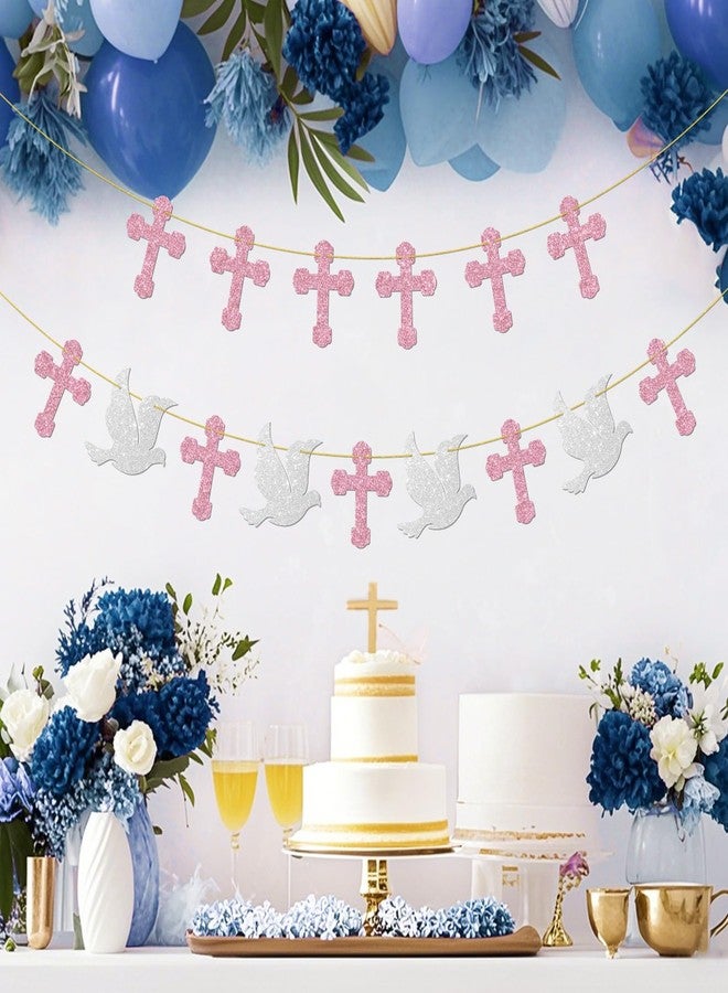 Helewilk Cross Banner,Pink Glitter Crosses for Wall Hanging Decor God Bless Decorations Religious Baptism Hanging Sign Baby Boys Girls Shower Birthday Party Photograph Supplies. - Image 4