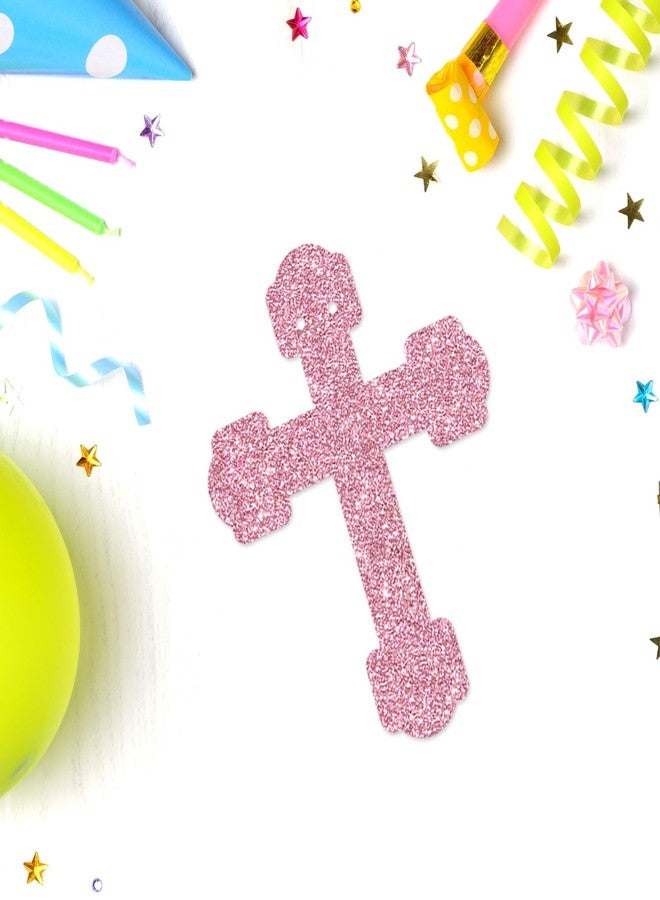 Helewilk Cross Banner,Pink Glitter Crosses for Wall Hanging Decor God Bless Decorations Religious Baptism Hanging Sign Baby Boys Girls Shower Birthday Party Photograph Supplies. - Image 3