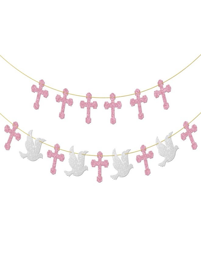 Helewilk Cross Banner,Pink Glitter Crosses for Wall Hanging Decor God Bless Decorations Religious Baptism Hanging Sign Baby Boys Girls Shower Birthday Party Photograph Supplies. - Image 1