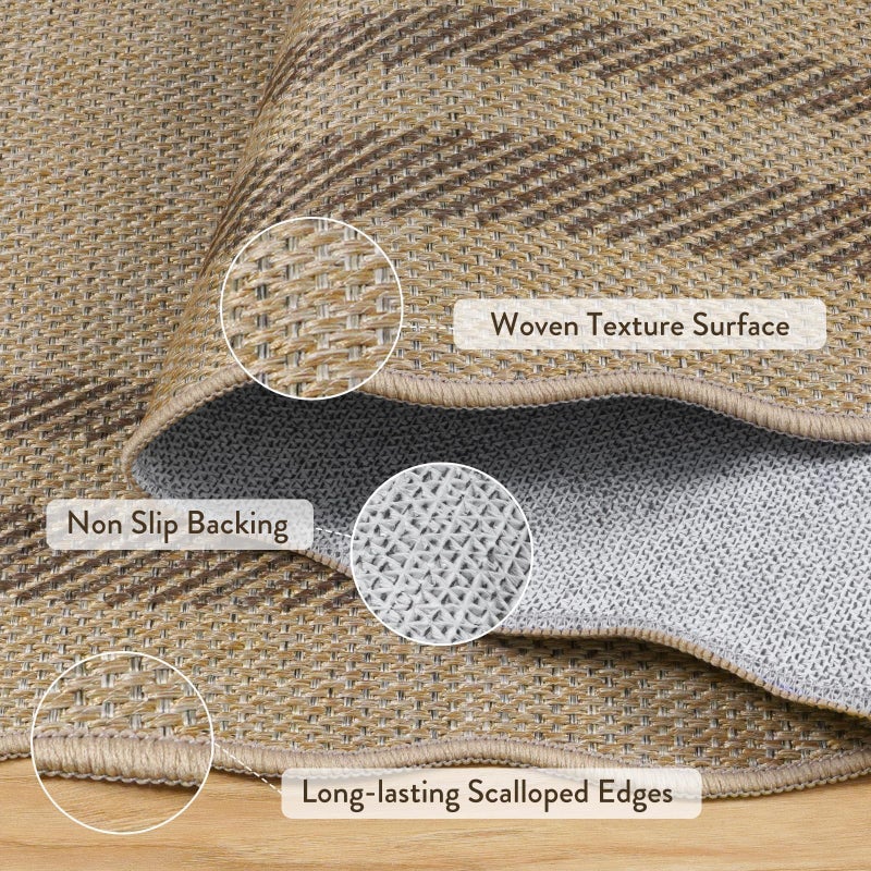 LIVEBOX Scalloped Washable 8x10 Rug, Easy Jute Tan Rug for Living Room, Indoor Outdoor Patio Non Slip Rugs for Bedroom, Geometric Farmhouse Dining Room Mat Modern Carpet Area Rug for Home Office Decor - Image 5