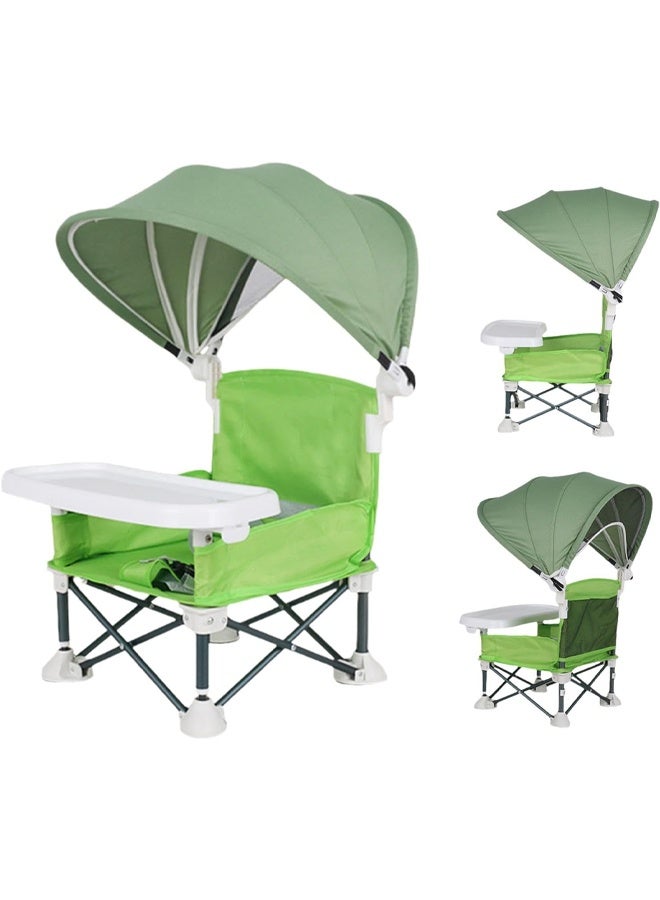 DUNISO Baby Booster Seat，Multifunctional Folding Portable Baby Dining Chair，Kids Outdoor Camping Chair with Sunshade and Removable Dining Tray，for Baby Travel,Playing,Beach,Picnic,Garden - Image 1