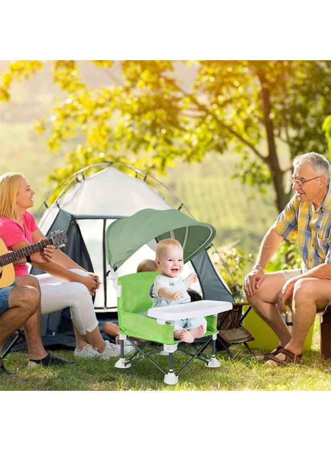 DUNISO Baby Booster Seat，Multifunctional Folding Portable Baby Dining Chair，Kids Outdoor Camping Chair with Sunshade and Removable Dining Tray，for Baby Travel,Playing,Beach,Picnic,Garden - Image 4