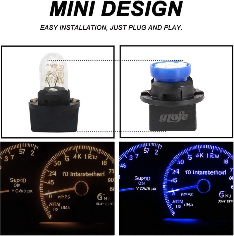 GLOFE Blue T10 194 168 LED Dashboard Lights Bulbs with Twist Lock Socket - 10Pcs Set - Image 5