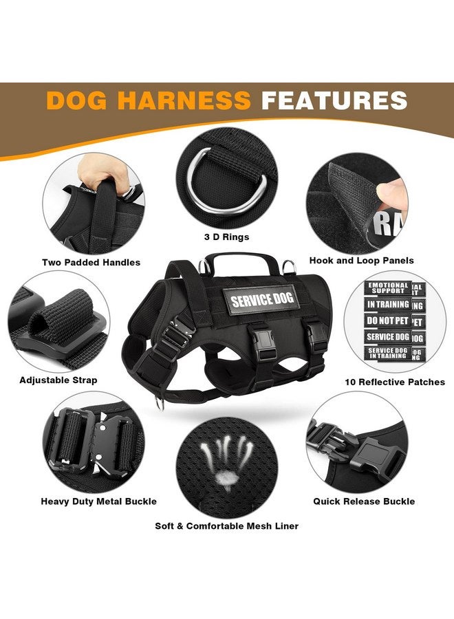 WINSEE Tactical Dog Harness with Dog Leash, Service Working MOLLE Vest with 10 Pet Patches for Medium Dog, No Pull Military Harness and Backpack for Training Hunting Walking - Image 2