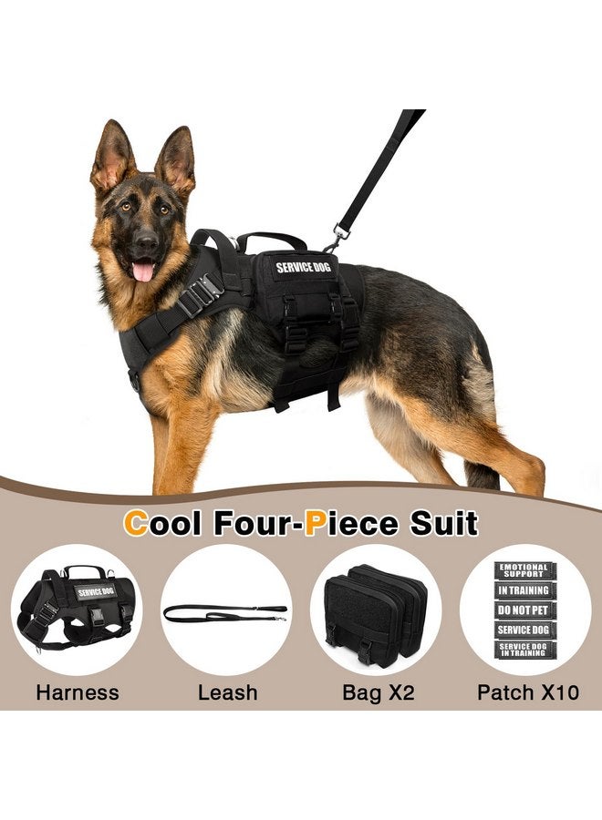 WINSEE Tactical Dog Harness with Dog Leash, Service Working MOLLE Vest with 10 Pet Patches for Medium Dog, No Pull Military Harness and Backpack for Training Hunting Walking - Image 1