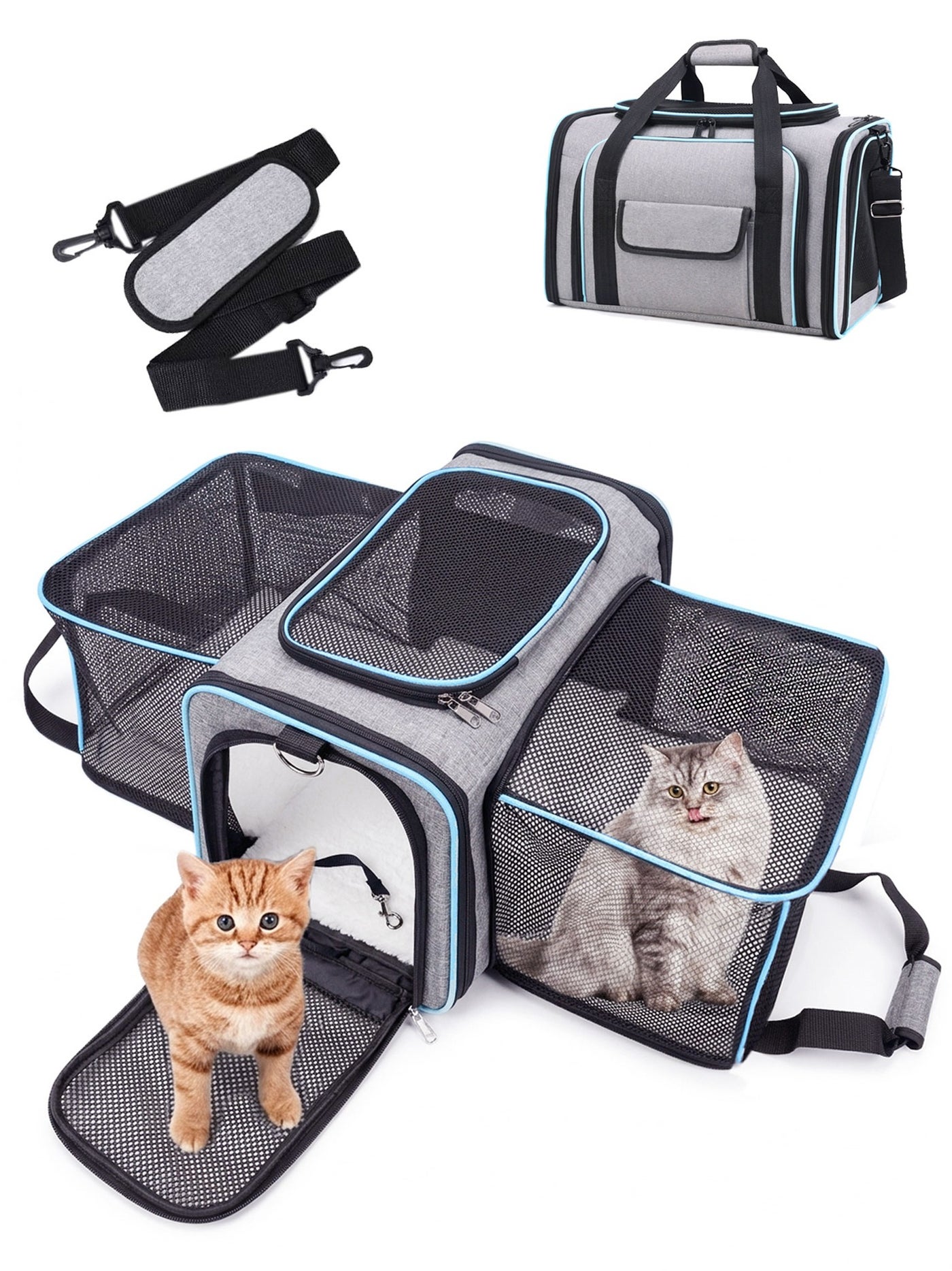 Expandable Cat Carrier, Soft Side Pet Carrier with large space, Dog Carriers for Small Dogs, Portable and Foldable Cat Bag Carrier Great for Travel, Outdoor, Hiking, Camping