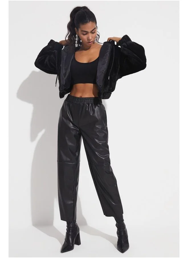 JUNE June Elastic Waist Hooded Coat Black