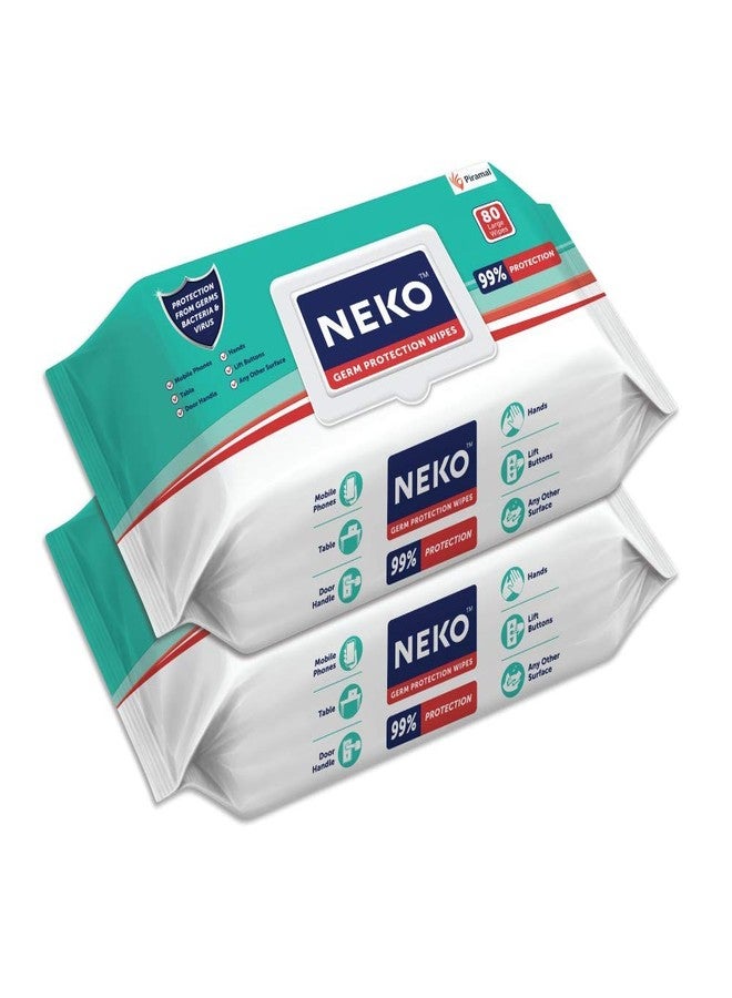 Neko Germ Protection Wipes 80S Lid Pack | Disinfectant Wipes | Skin Friendly | 99% Protection | Use On Skin & Multiple Surfaces At Home, Office, In Car And Out Of Home| Contains Bkc | Aloe Vera Enriched | Large Sized Wipes 200Mm X 200Mm | Pack Of 2 - Image 1