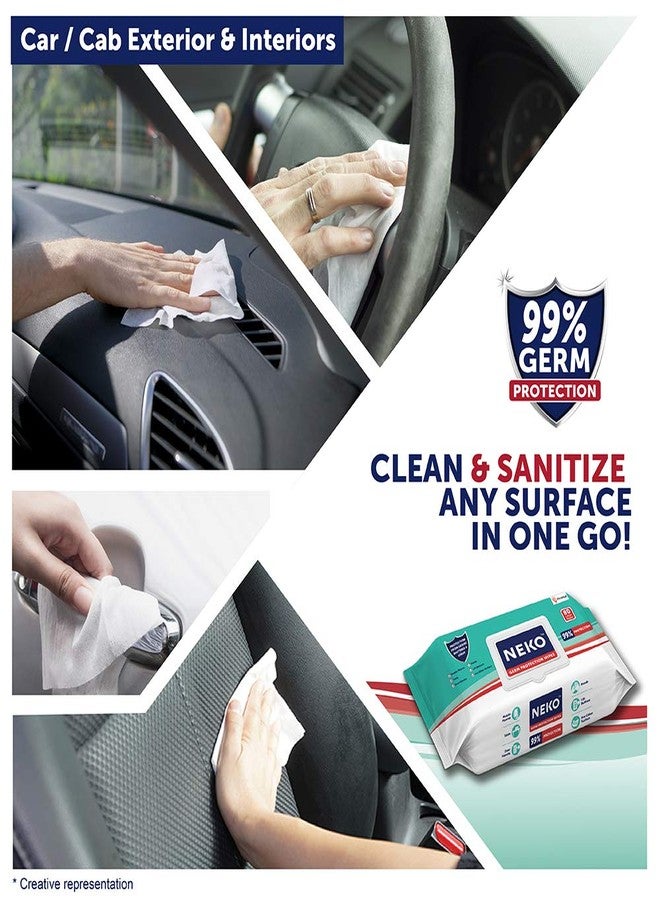 Neko Germ Protection Wipes 80S Lid Pack | Disinfectant Wipes | Skin Friendly | 99% Protection | Use On Skin & Multiple Surfaces At Home, Office, In Car And Out Of Home| Contains Bkc | Aloe Vera Enriched | Large Sized Wipes 200Mm X 200Mm | Pack Of 2 - Image 5