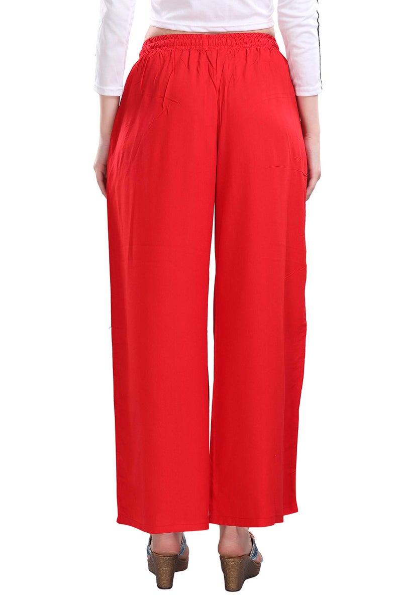 TRASA Womens & Girls Ultra Soft Reyon Cotton Regular And Plus 7 Colour Mid Rise Palazzo - Red - L - Image 5