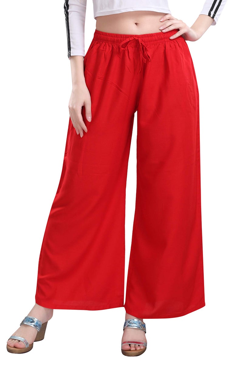 TRASA Womens & Girls Ultra Soft Reyon Cotton Regular And Plus 7 Colour Mid Rise Palazzo - Red - L - Image 1