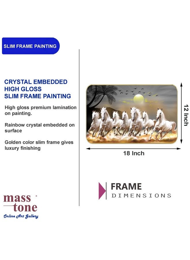 Masstone Lucky Seven Running Horses Premium Crystal High Glossy Surface with Golden Slim Frame, 45x30 cm - Wall Art for Living Room, Bedroom and Office Décor - Image 3