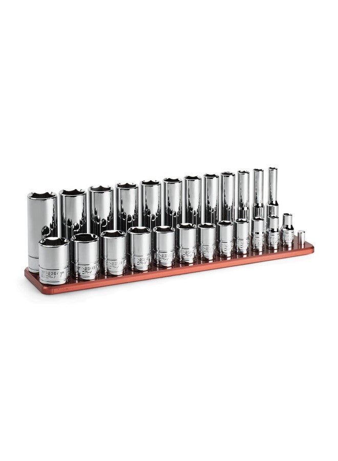 Capri Tools مجموعة مقابس كروم عميقة وضحلة بقطر 3/8 بوصة من كابري تولز، 6 رؤوس، 5/16 إلى 1 بوصة، 24 قطعة مع سكة مقبس من الألومنيوم المصبوب - Image 1