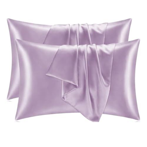 KHANAK Set of 2 Satin Silk Pillowcase for Hair and Skin Standard Size 18"X 28" with Soft Breathable Smooth Cooling Pillow Covers for Sleeping (2, Rose) - Image 1