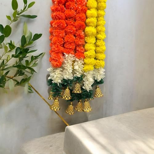 Abhaas Handmade Artificial Jasmine Gajra Marigold Garland Rajnigandha Tassels & Bells Traditional Decor for Diwali/Wedding/Festivals (GN-Y-5142) - Image 1