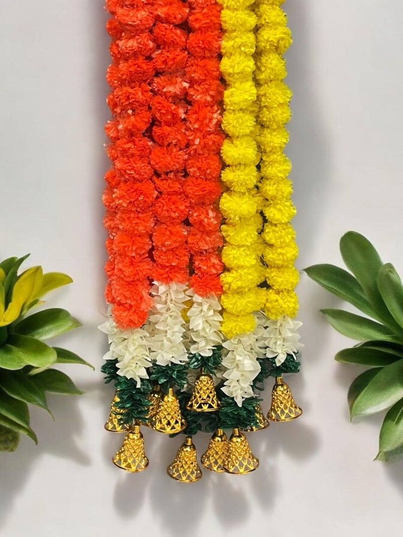 Abhaas Handmade Artificial Jasmine Gajra Marigold Garland Rajnigandha Tassels & Bells Traditional Decor for Diwali/Wedding/Festivals (GN-Y-5142) - Image 2