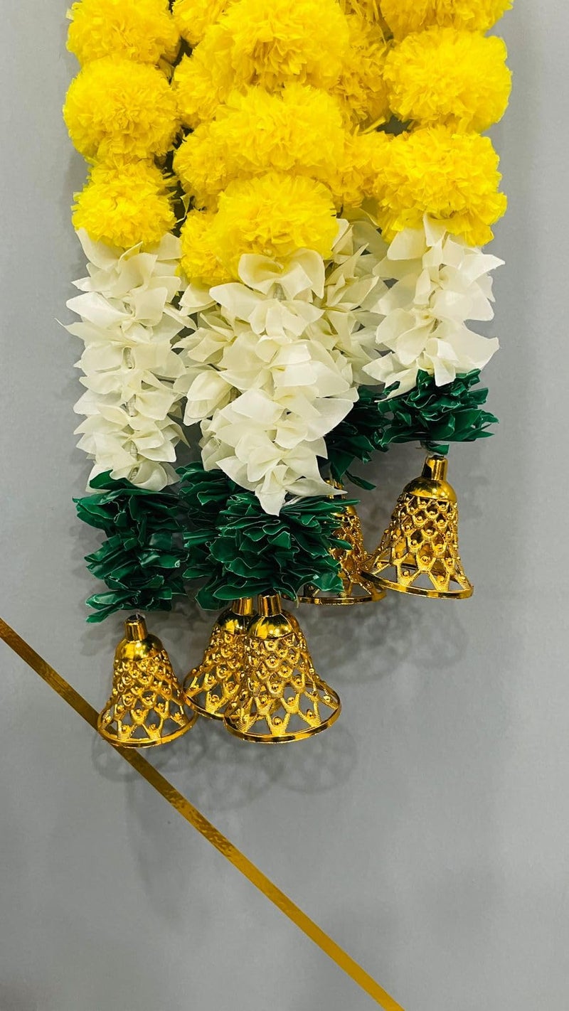 Abhaas Handmade Artificial Jasmine Gajra Marigold Garland Rajnigandha Tassels & Bells Traditional Decor for Diwali/Wedding/Festivals (GN-Y-5142) - Image 5