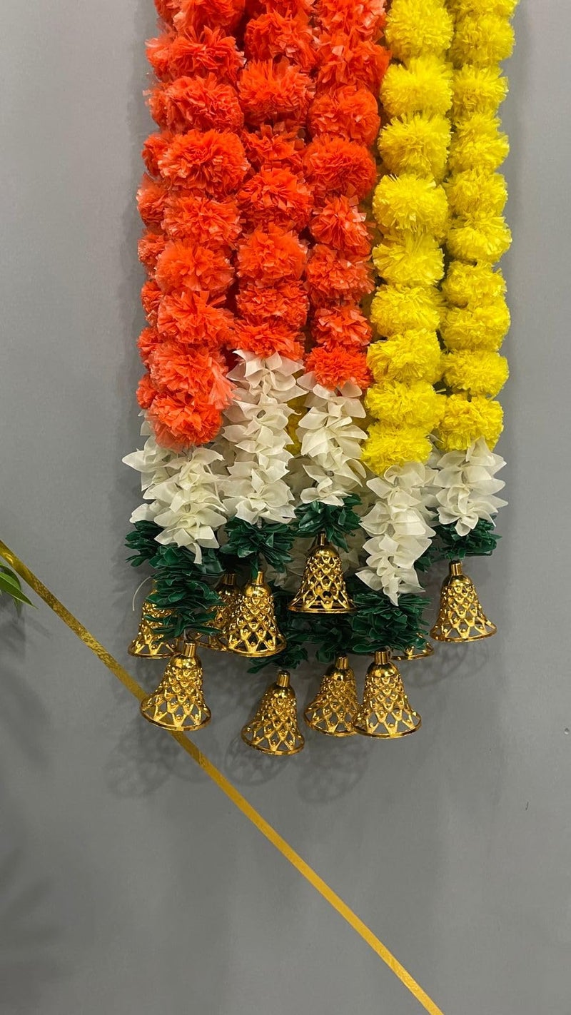 Abhaas Handmade Artificial Jasmine Gajra Marigold Garland Rajnigandha Tassels & Bells Traditional Decor for Diwali/Wedding/Festivals (GN-Y-5142) - Image 3