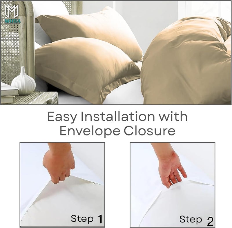 MUSA MUSA® Cotton Pillow Cover Shams - Washable Pillowcases for Sofa Cushions, Bedrooms & Dorm Decor | Hotel Quality Pillow Covers with Envelope Closure & 5cm Side Frame (4, Beige, 50 x 70cm) - Image 4