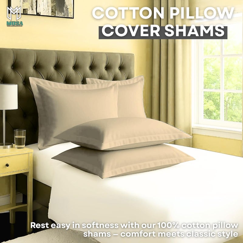 MUSA MUSA® Cotton Pillow Cover Shams - Washable Pillowcases for Sofa Cushions, Bedrooms & Dorm Decor | Hotel Quality Pillow Covers with Envelope Closure & 5cm Side Frame (4, Beige, 50 x 70cm) - Image 3