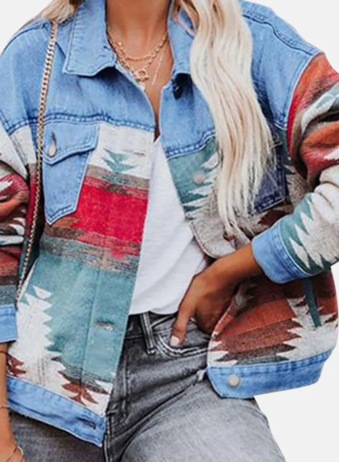 يونيكي Blue Collared Long Sleeve Denim Jacket