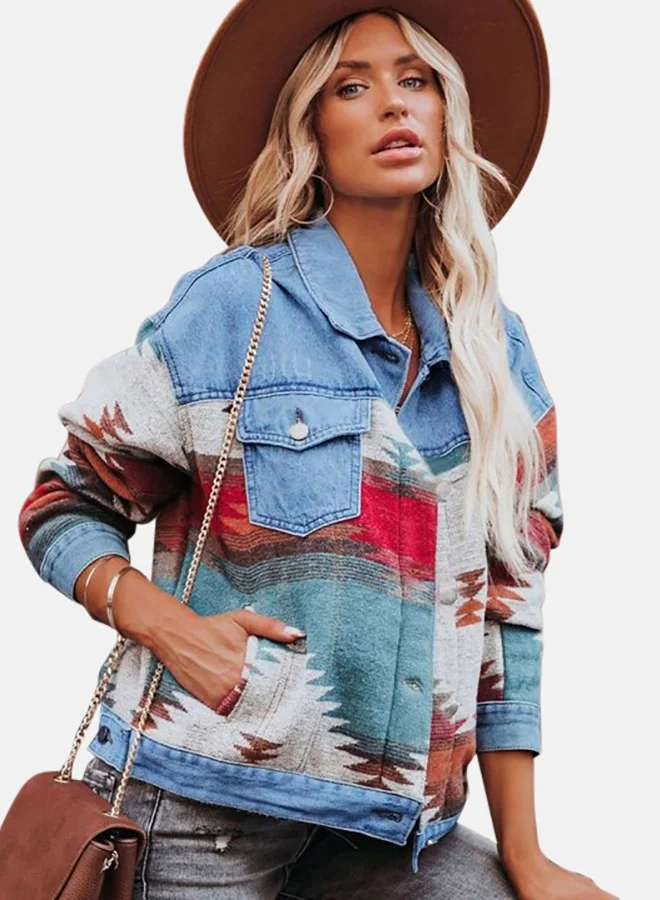 يونيكي Blue Collared Long Sleeve Denim Jacket