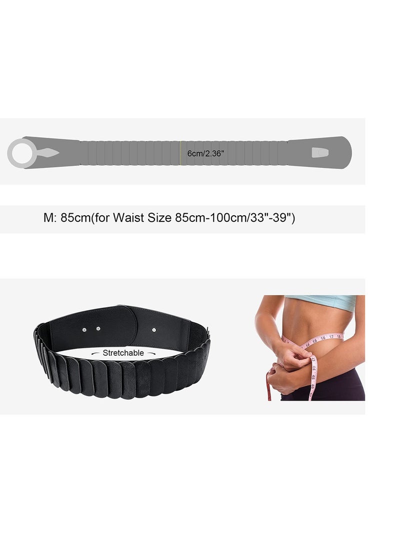 Excefore Wide Elastic Waist Belt Vintage, Girls Thick Stretch Belt with Interlock Buckle , Women Stretch Waist Belt,  Fashion Retro Leather Waistband for Ladies Dress Decoration Black - Image 2