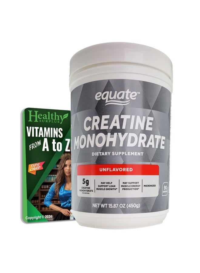 Healthy Surplus Vital Volumes Tips Card and Equate Creatine Monohydrate - 15.87 Oz (450g) - 5g Per Serving - 90 Servings - Image 1