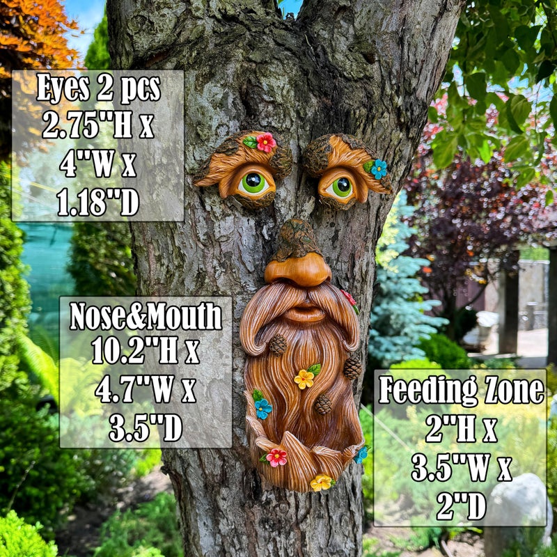 Mood Lab Tree Face Decor - Outdoor Bird Feeder - Old Man Face Decoration with Flowers - Tree Garden Hugger - Yard Art Statues - Image 3