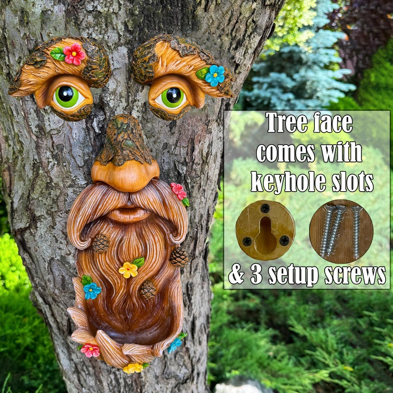 Mood Lab Tree Face Decor - Outdoor Bird Feeder - Old Man Face Decoration with Flowers - Tree Garden Hugger - Yard Art Statues - Image 5