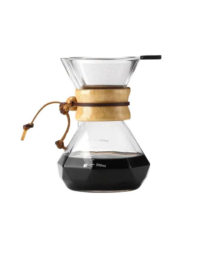 مجموعة من 2 حاوية قهوة زجاجية سعة 600 مل مع فلتر من الفولاذ المقاوم للصدأ ومقبض خشبي - Image 2