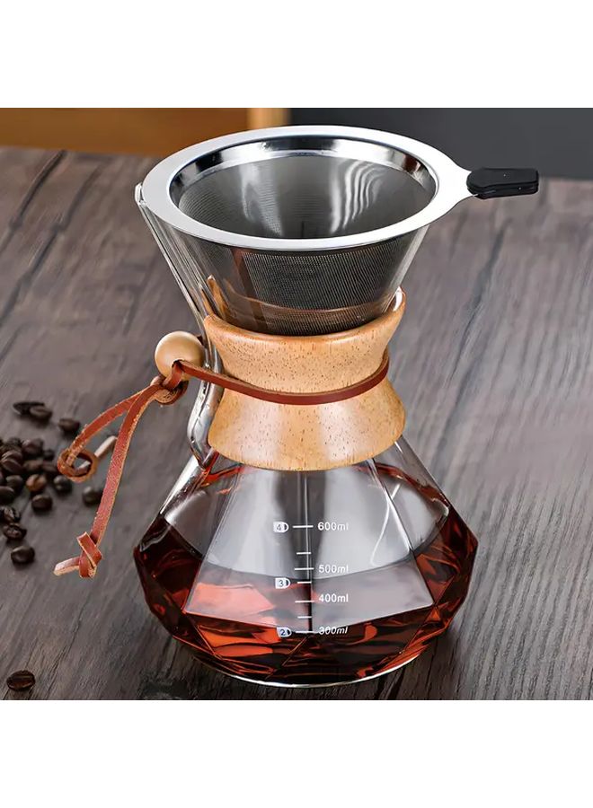 مجموعة من 2 حاوية قهوة زجاجية سعة 600 مل مع فلتر من الفولاذ المقاوم للصدأ ومقبض خشبي - Image 1