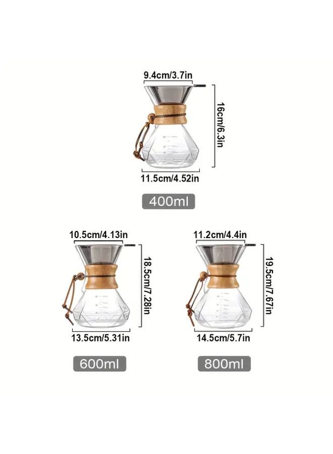 مجموعة من 2 حاوية قهوة زجاجية سعة 600 مل مع فلتر من الفولاذ المقاوم للصدأ ومقبض خشبي - Image 3