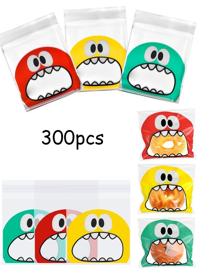 300PCS Self Adhesive Cookie Candy Bags ,10CM*10CM Big Mouth Monster Bakery Decorating Treat Bag Chocolate Gift Bags for Kids Party Favor Candies and Desserts - Image 1