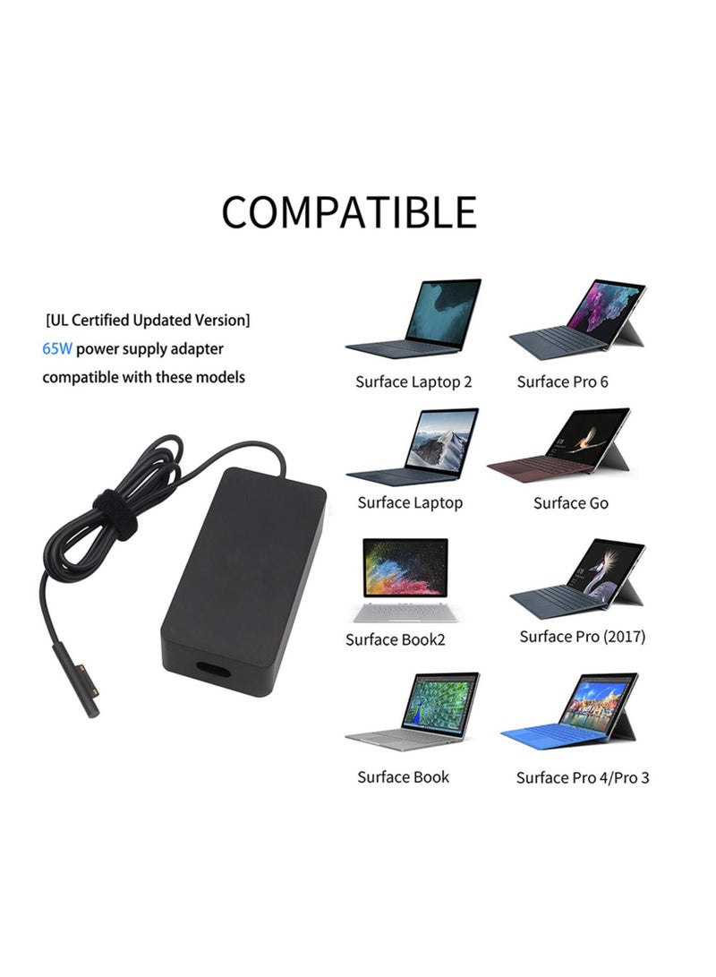 65W laptop power adapter for Surface Pro 9/8/7/6/5/4/3/X Surface Go 3/2/1 Surface Laptop 5/4/3/2/1 Surface Book 3/2/1 Microsoft Surface Charger Supports (65W) - Image 2