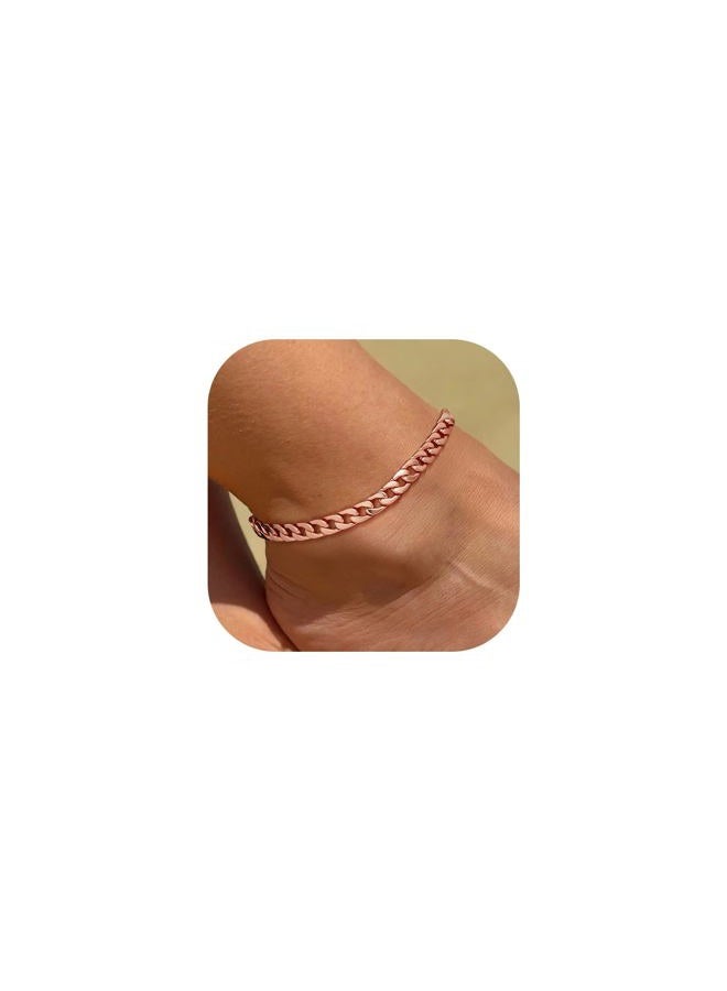 U7 Women Girls Barefoot Jewelry 18K Gold or Rose Gold Stainless Steel Heart/Rope/Figaro/Cuban Chain Anklet Foot Bracelet, 25-30 CM Long, Medium, Copper - Image 1