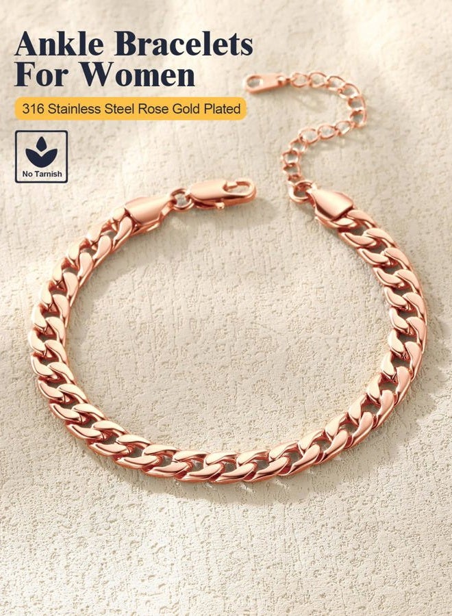 U7 Women Girls Barefoot Jewelry 18K Gold or Rose Gold Stainless Steel Heart/Rope/Figaro/Cuban Chain Anklet Foot Bracelet, 25-30 CM Long, Medium, Copper - Image 4