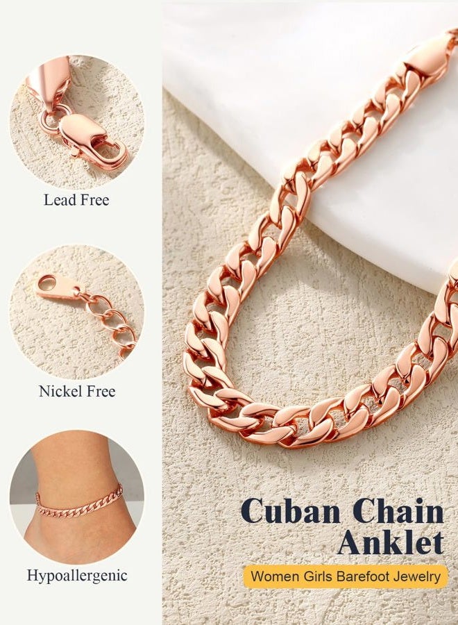 U7 Women Girls Barefoot Jewelry 18K Gold or Rose Gold Stainless Steel Heart/Rope/Figaro/Cuban Chain Anklet Foot Bracelet, 25-30 CM Long, Medium, Copper - Image 5