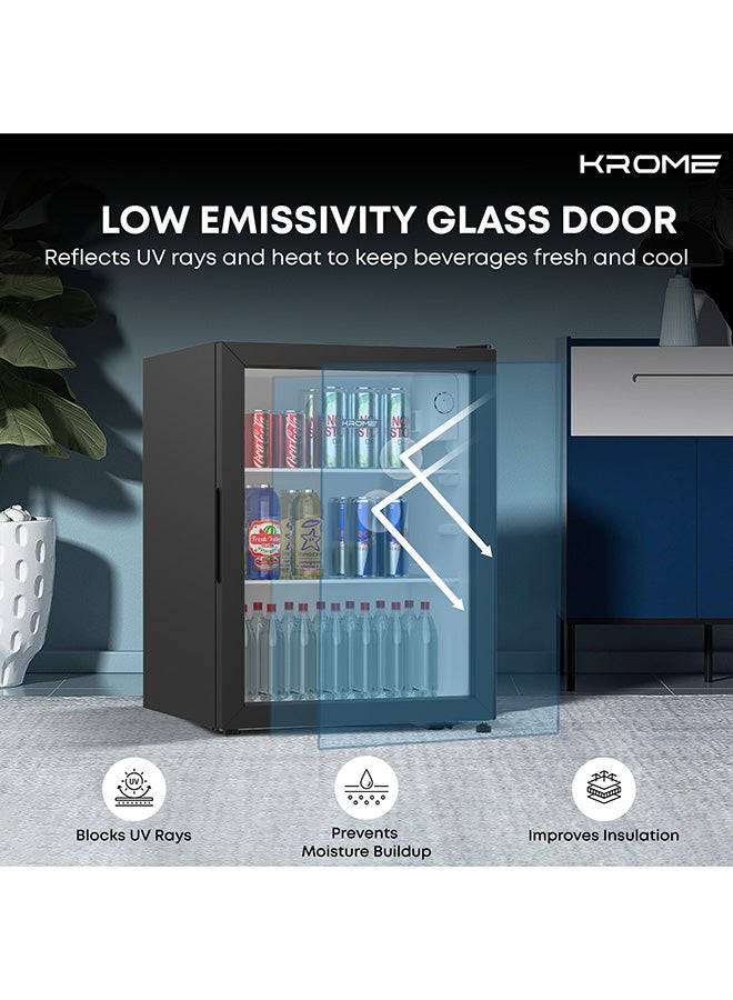 Krome Beverage Cooler, 90 L, Compact Design, Free Standing, Single Door, 2 Glass Shelves, Adjustable Feet, Mechanical Temperature Control, Environment-Friendly R600a 90 L 295 kW KR-BC90DM Black - Image 5