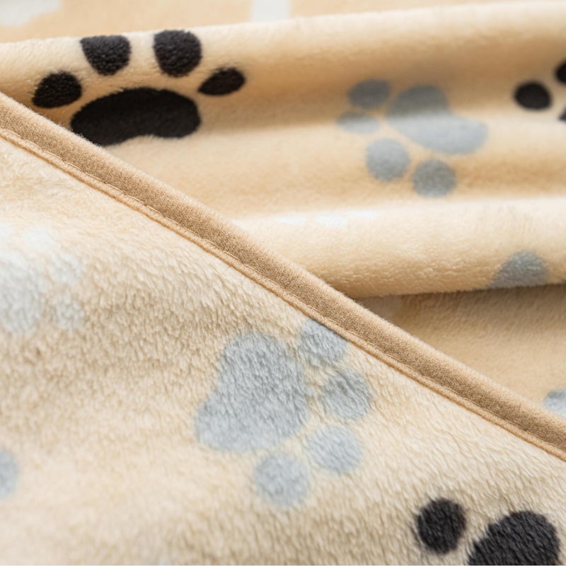 AIWEK Dog Blanket Paw Bone Pattern 1 Pack 2 Super Soft Warm Flannel Sofa Cover Car Bed Protector, Urine Proof Washable Outdoor Pet Blanket for Puppy Large Dogs & Cats,40"*30" Beige - Image 4