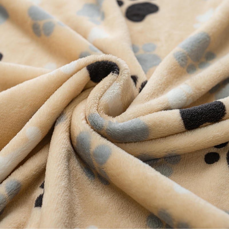 AIWEK Dog Blanket Paw Bone Pattern 1 Pack 2 Super Soft Warm Flannel Sofa Cover Car Bed Protector, Urine Proof Washable Outdoor Pet Blanket for Puppy Large Dogs & Cats,40"*30" Beige - Image 5