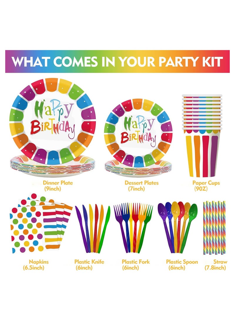 SOLARAE Rainbow Party Supplies Set - 90Pcs Birthday Plates and Napkins for Baby Showers and Birthday Celebrations, Perfect Decorations for Boys and Girls' Rainbow Themed Parties. - Image 5