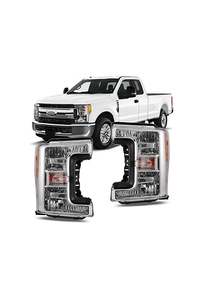 CPW Replacement Headlights for 2017-2019 Ford F-250 F-350 F-450 F-550 Super Duty - Driver and Passenger Side - Chrome/Clear