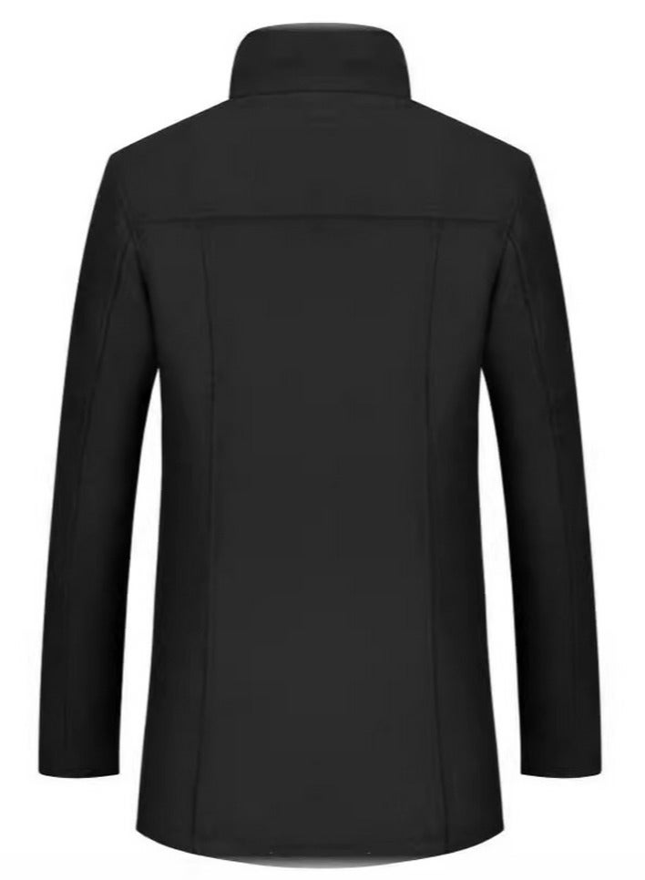 Loquat Men's Double Collar Wool Blend Coat Winter Thick Trench Jacket Black  - Image 2