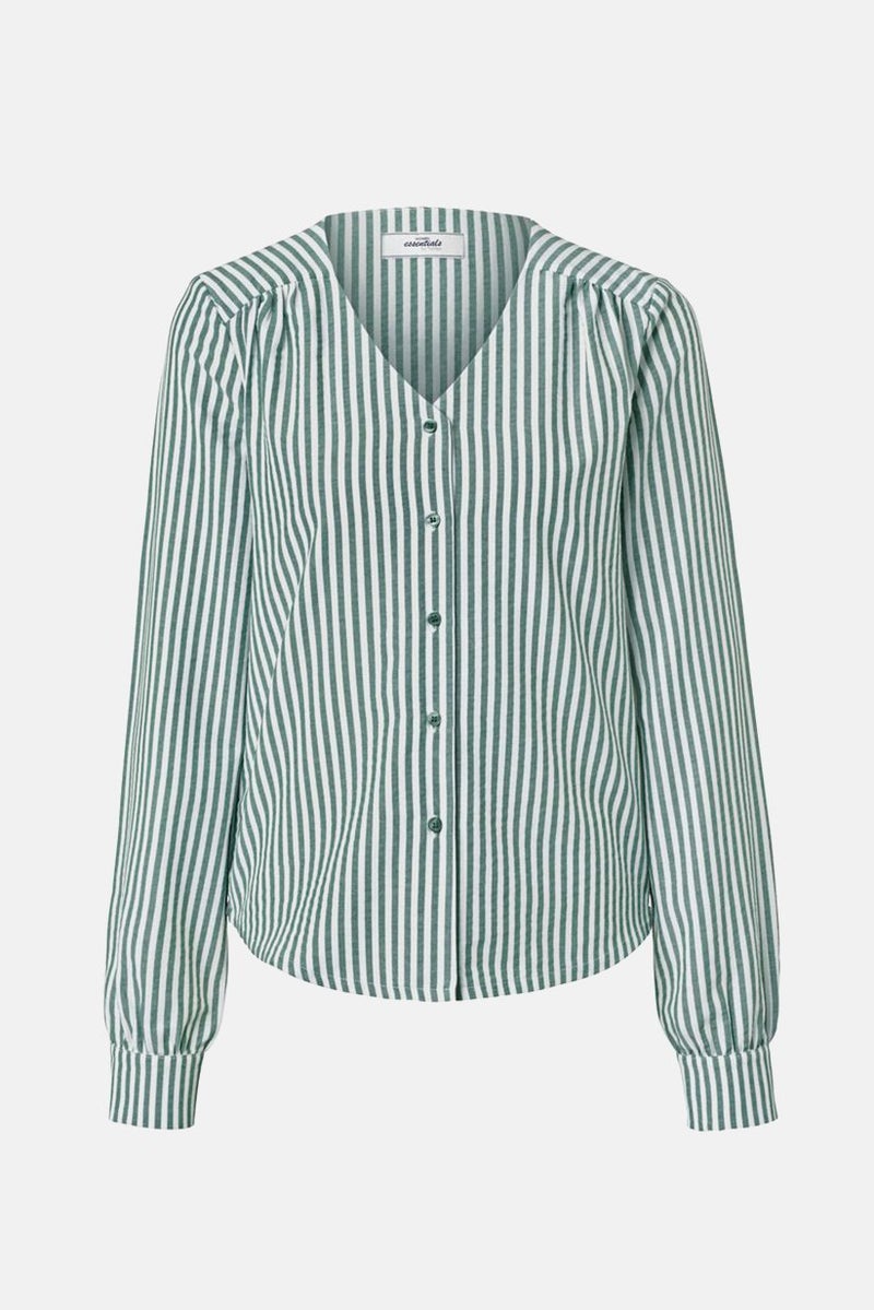 Tchibo Women Button Down Collar Long Sleeve  Stripe Top, Green and White - Image 3