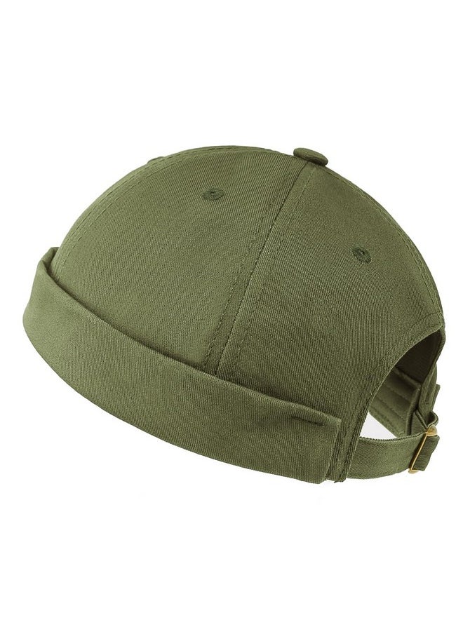 Zylioo - Big Size Brimless Beanie Cap,Fashion Soild Color Skull Cap,Fisherman Beanie Docker Hat Army Green - Image 1