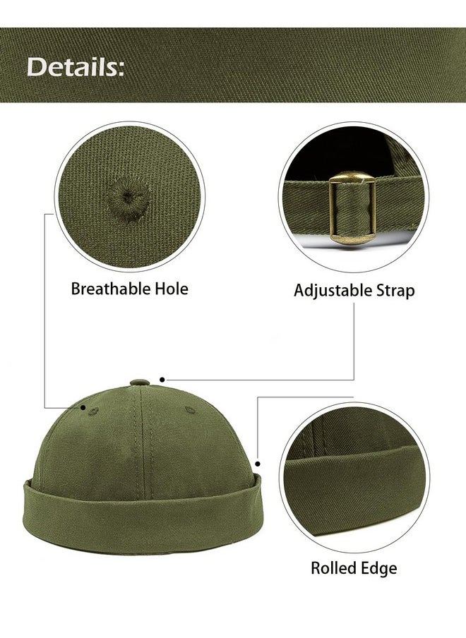 Zylioo - Big Size Brimless Beanie Cap,Fashion Soild Color Skull Cap,Fisherman Beanie Docker Hat Army Green - Image 1