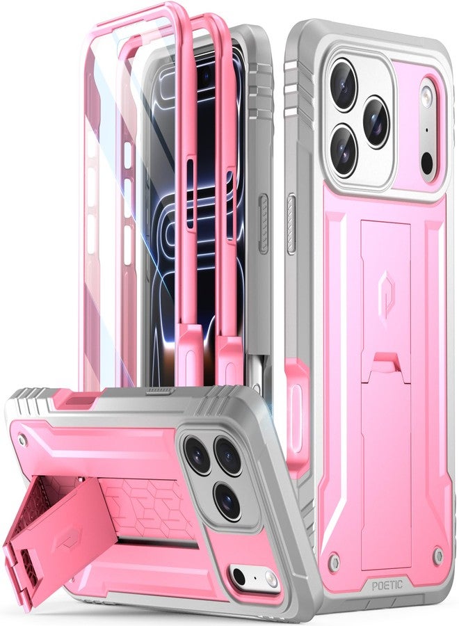 Poetic for iPhone 17 Pro Max Case with Camera Control Capture Button, [Built-in Stand] [Built-in Screen Protector] Full-Body Military Grade Rugged Phone Case for iPhone 17 Pro Max, Pink - Image 1