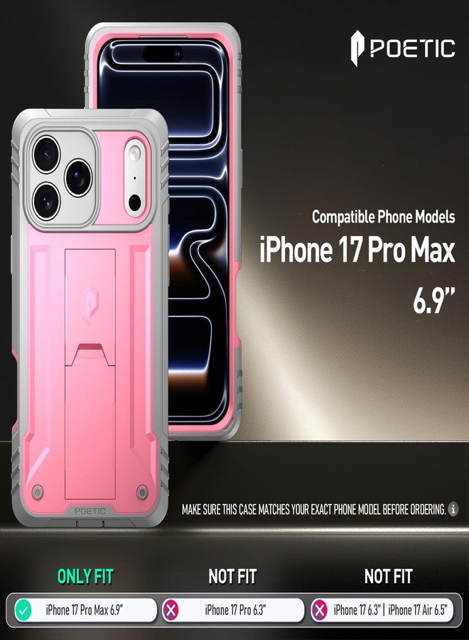 Poetic for iPhone 17 Pro Max Case with Camera Control Capture Button, [Built-in Stand] [Built-in Screen Protector] Full-Body Military Grade Rugged Phone Case for iPhone 17 Pro Max, Pink - Image 2